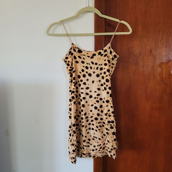 Aritzia Wilfred Free Cheetah Print Bodycon Spaghetti Strap Mini Dress XS - Picture 2 of 6